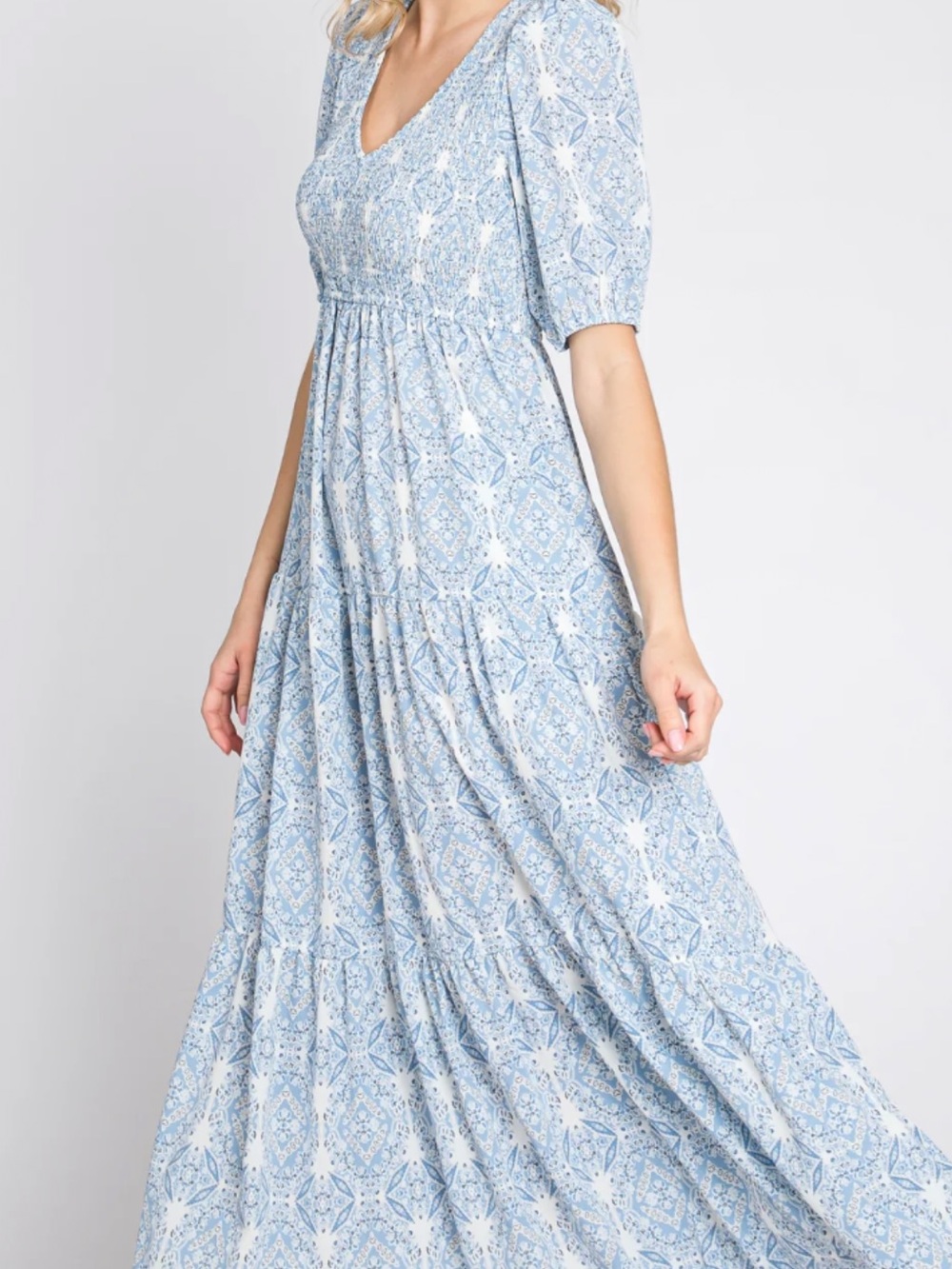 TCEC Light Blue paisley Printed maternity Maxi Dress size medium